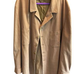 Franco Vessi Men's Beige Check Blazer 2X Two-Button‎ Notch Lapel Formal